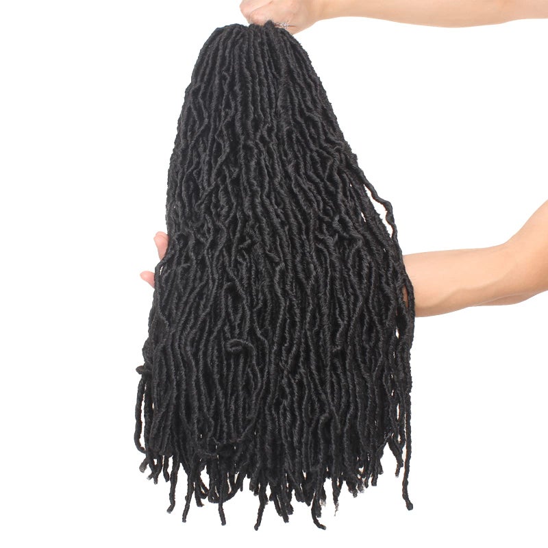 ZRQ 24 Inch 7Packs New Faux Locs Goddess Curly Wavy Crochet Braids Hair Natural Black Synthetic Most Natural Soft Locs Crochet Dreadlock Hair Extensions for Woman (24 Inch, 1B#) - Image 4